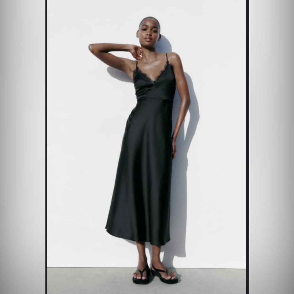 Zara Satin Black Slip Dress - Women’s Small